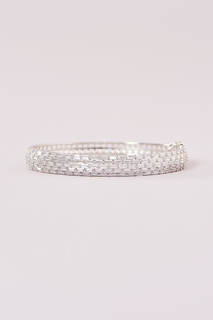 White Rhodium Finish American Diamond Bracelet by CHAOTIQ BY ARTI at Pernia's Pop Up Shop