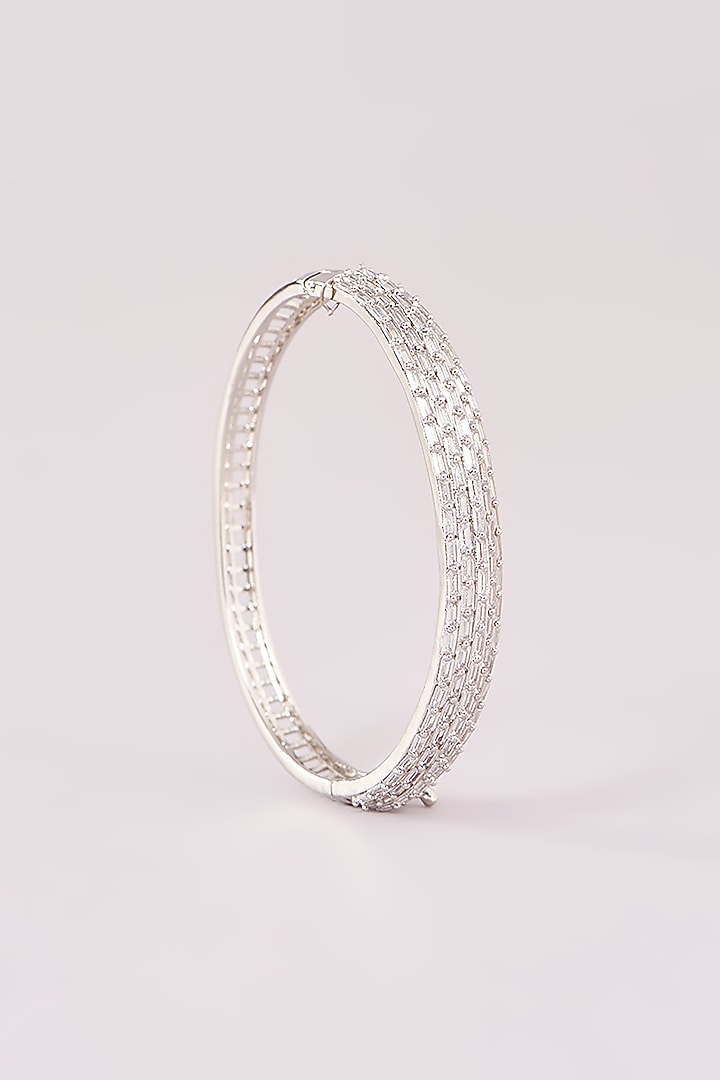 White Rhodium Finish American Diamond Bracelet by CHAOTIQ BY ARTI at Pernia's Pop Up Shop