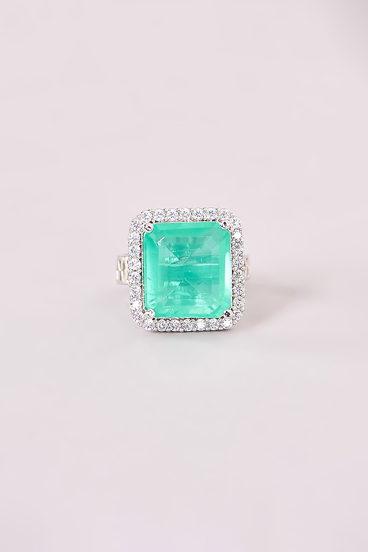 White Rhodium Finish American Diamond Ring by CHAOTIQ BY ARTI at Pernia's Pop Up Shop