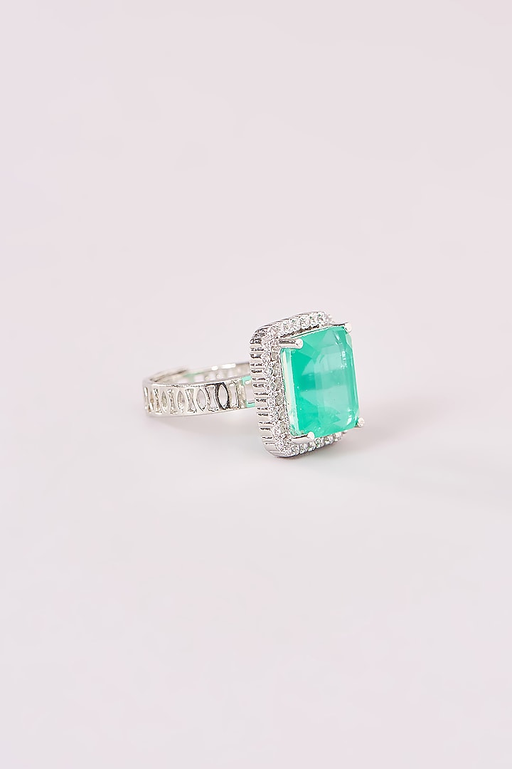 White Rhodium Finish American Diamond Ring by CHAOTIQ BY ARTI at Pernia's Pop Up Shop