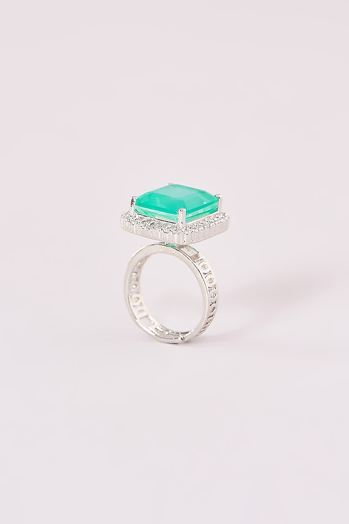 White Rhodium Finish American Diamond Ring by CHAOTIQ BY ARTI at Pernia's Pop Up Shop