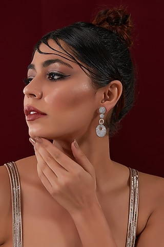 White Rhodium Finish American Diamond Dangler Earrings by CHAOTIQ BY ARTI