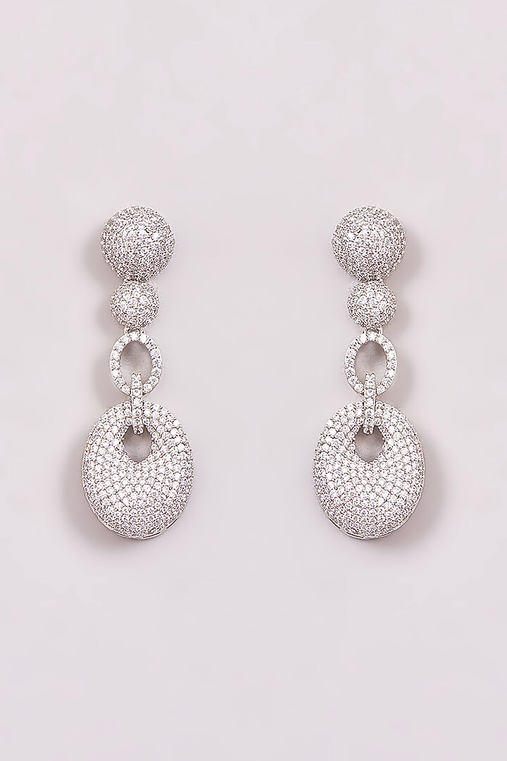 White Rhodium Finish American Diamond Dangler Earrings by CHAOTIQ BY ARTI at Pernia's Pop Up Shop