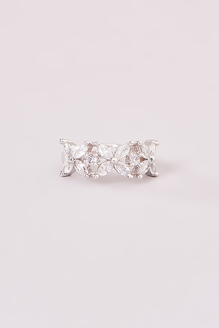 White Rhodium Finish American Diamond Ring by CHAOTIQ BY ARTI