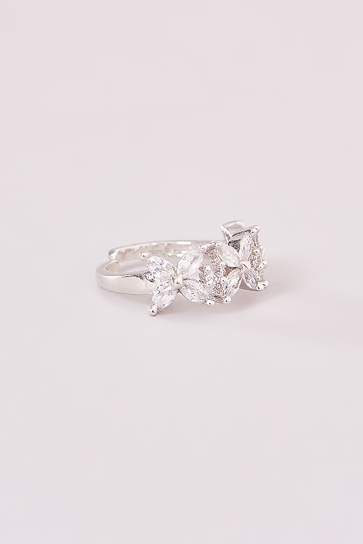 White Rhodium Finish American Diamond Ring by CHAOTIQ BY ARTI at Pernia's Pop Up Shop