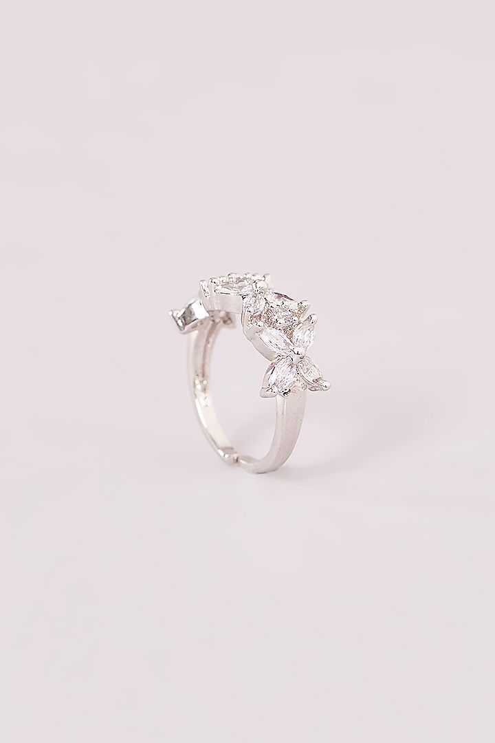White Rhodium Finish American Diamond Ring by CHAOTIQ BY ARTI at Pernia's Pop Up Shop