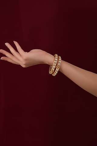 Gold Finish Kundan Polki Bangles (Set of 2) by CHAOTIQ BY ARTI