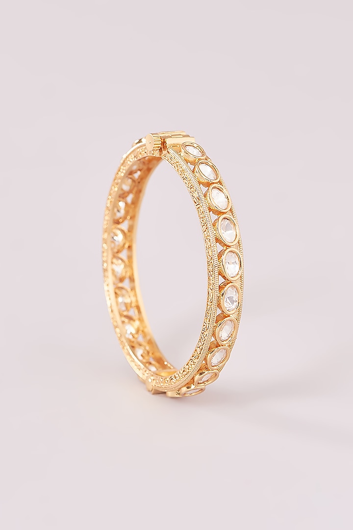 Gold Finish Kundan Polki Bangles (Set of 2) by CHAOTIQ BY ARTI at Pernia's Pop Up Shop