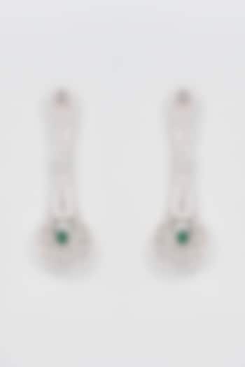 White Finish Diamond & Emerald Dangler Earrings by CHAOTIQ BY ARTI