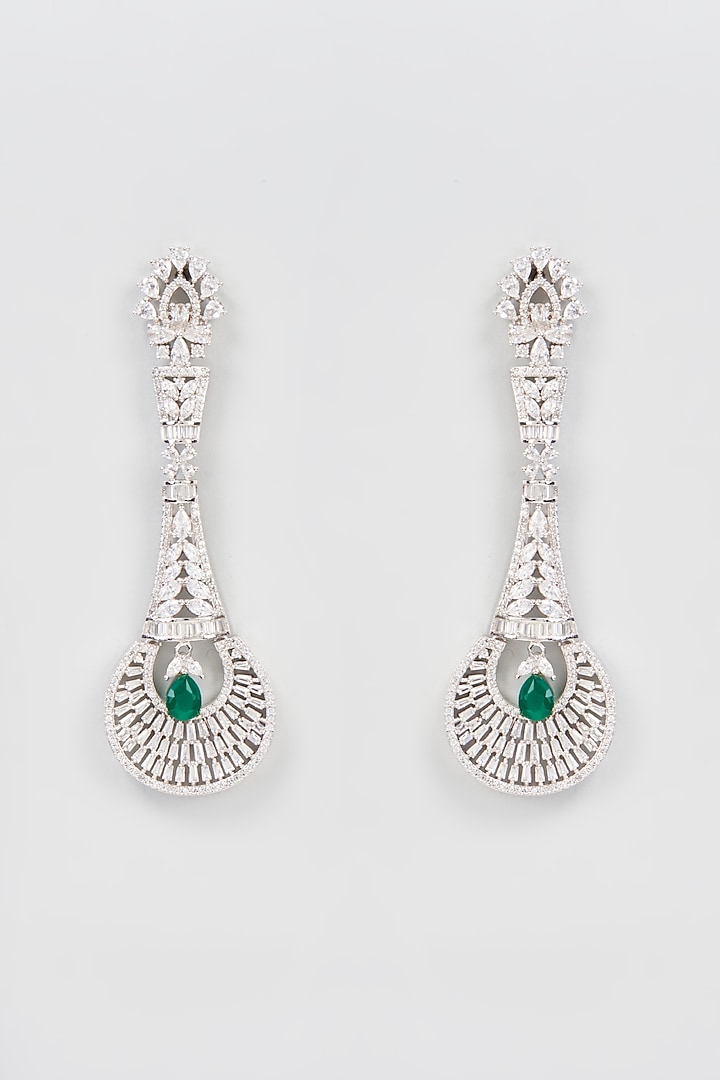 White Finish Diamond & Emerald Dangler Earrings by CHAOTIQ BY ARTI at Pernia's Pop Up Shop