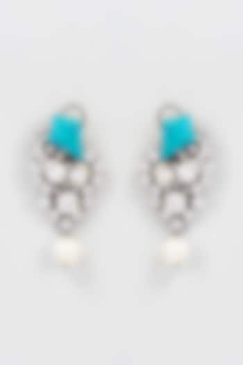 White Finish Aqua Stone Dangler Earrings by CHAOTIQ BY ARTI