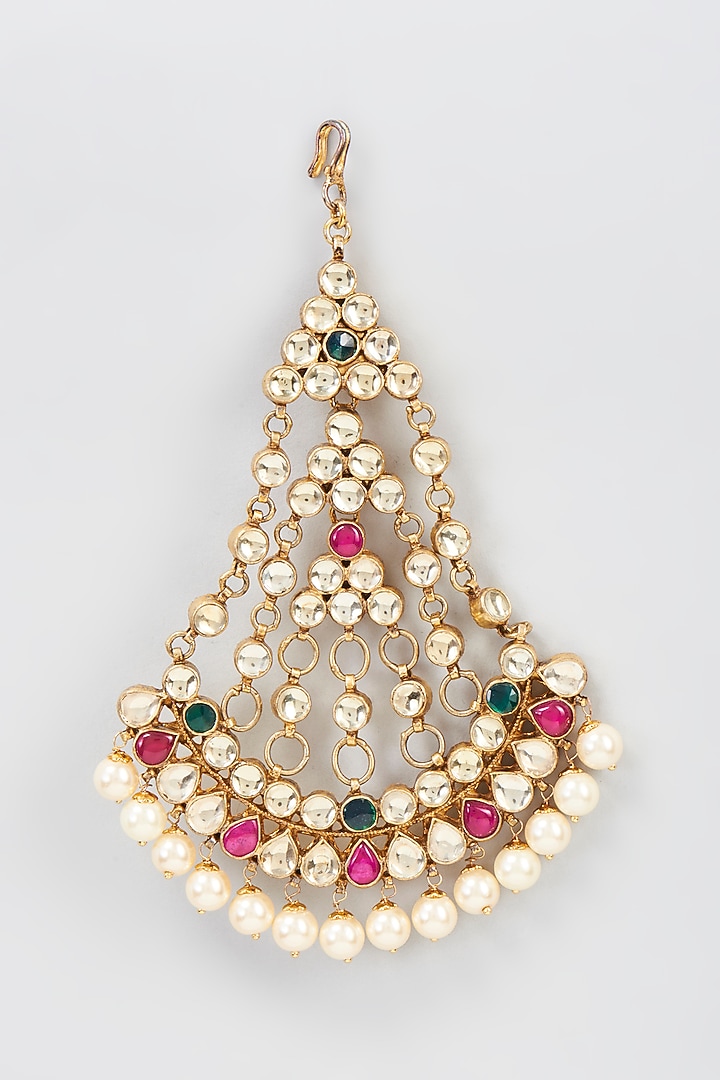 Gold Finish Kundan & Pearl Pasa by CHAOTIQ BY ARTI at Pernia's Pop Up Shop