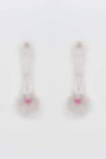 White Finish Diamond & Ruby Dangler Earrings by CHAOTIQ BY ARTI