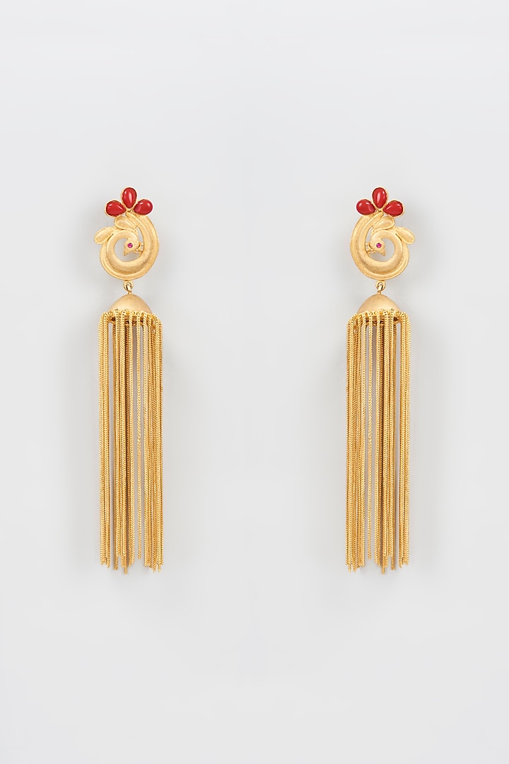 Gold Finish Tassel Dangler Earrings by CHAOTIQ BY ARTI