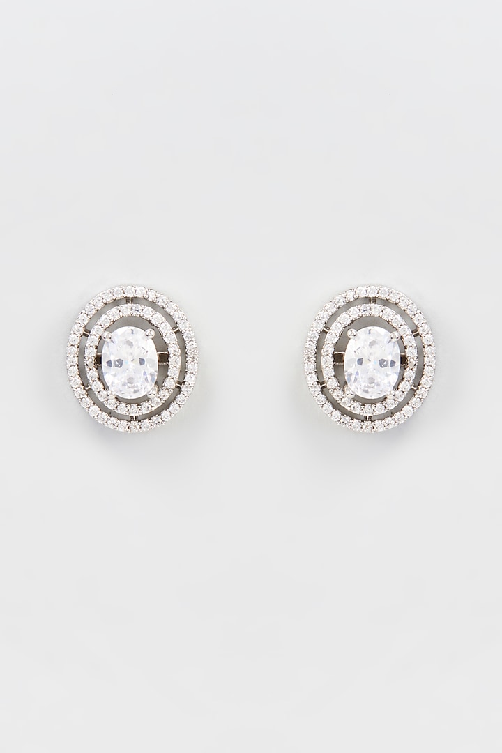 White Finish Diamond Stud Earrings by CHAOTIQ BY ARTI