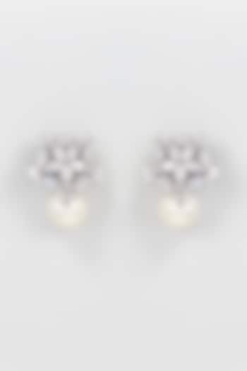 White Finish Diamond & Pearl Stud Earrings by CHAOTIQ BY ARTI