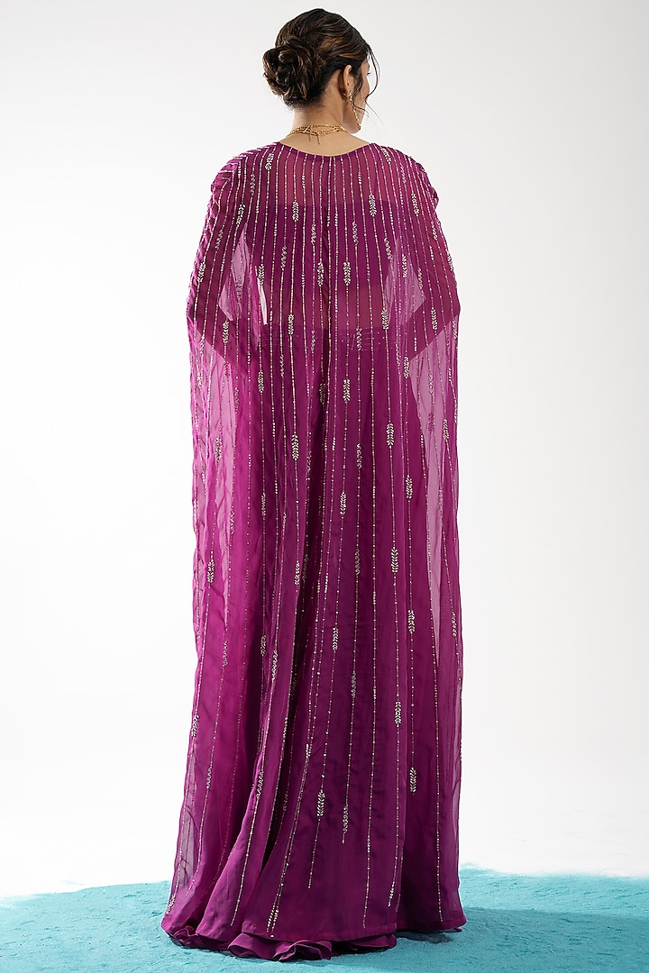 Wine Organza Embroidered Wedding Sharara Set by Charu & Vasundhara at Pernia's Pop Up Shop