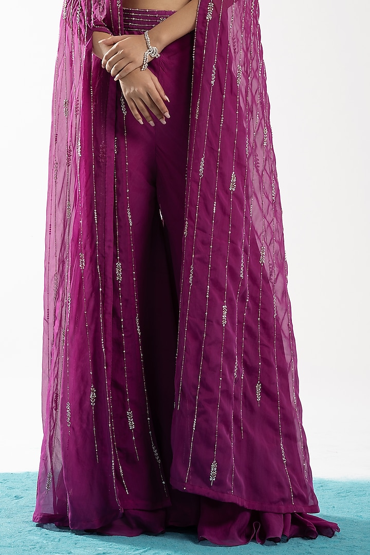 Wine Organza Embroidered Wedding Sharara Set by Charu & Vasundhara at Pernia's Pop Up Shop