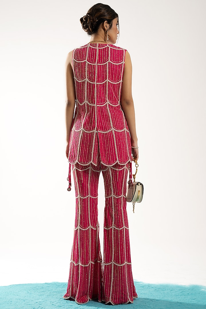 Fuschia Net Jacket Set by Charu & Vasundhara at Pernia's Pop Up Shop