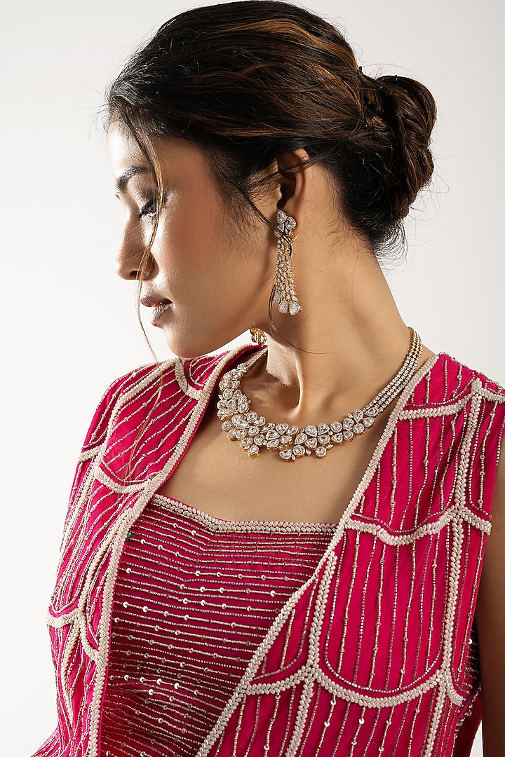 Fuschia Net Jacket Set by Charu & Vasundhara at Pernia's Pop Up Shop