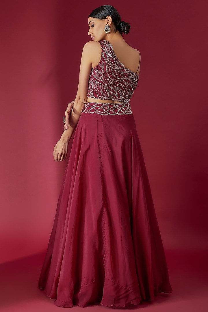Red Viscose Organza Lehenga Set by Charu & Vasundhara at Pernia's Pop Up Shop