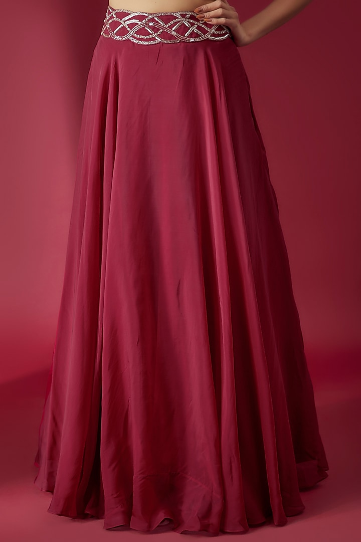 Red Viscose Organza Lehenga Set by Charu & Vasundhara at Pernia's Pop Up Shop