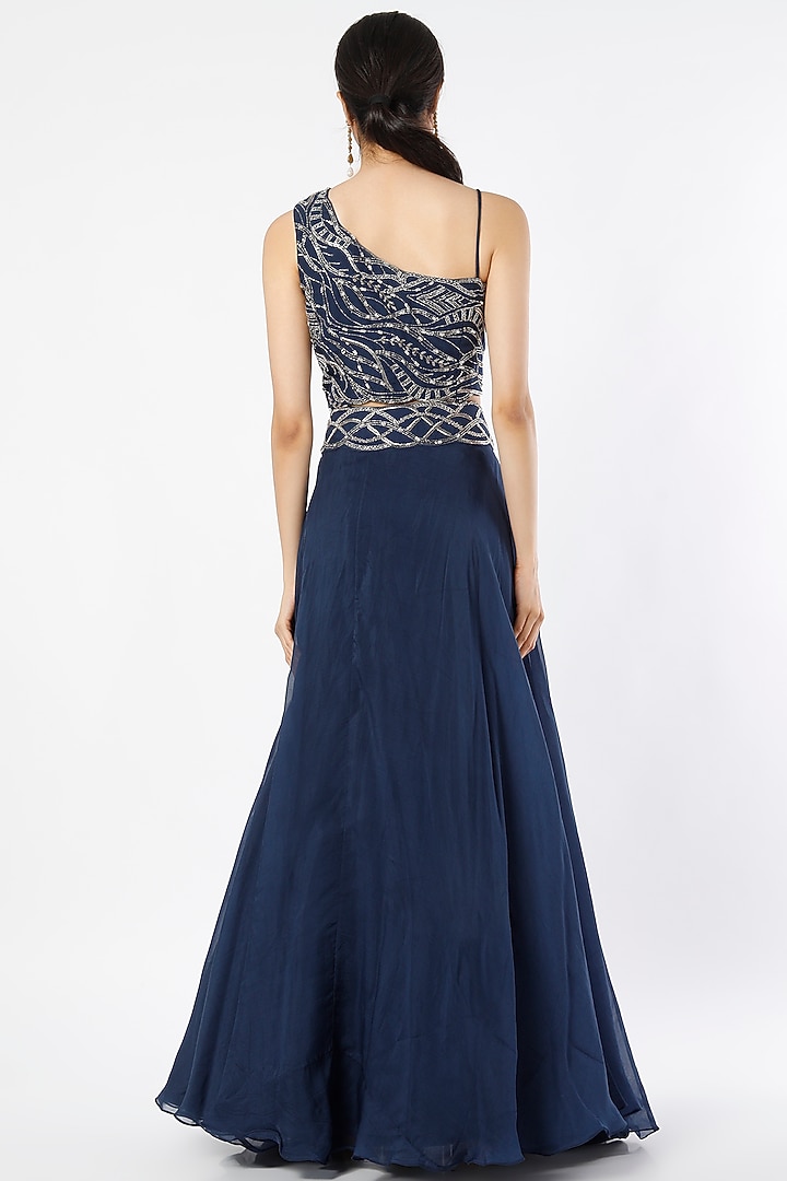 Blue Viscose Organza Lehenga Set by Charu & Vasundhara at Pernia's Pop Up Shop