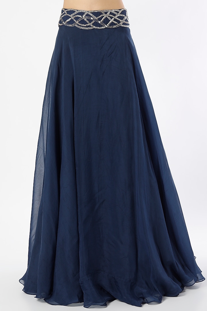 Blue Viscose Organza Lehenga Set by Charu & Vasundhara at Pernia's Pop Up Shop