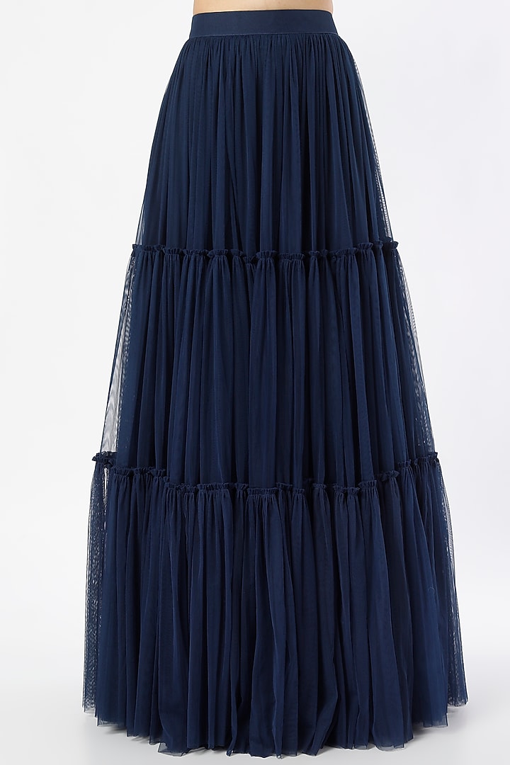 Blue Gathered Lehenga Set by Charu & Vasundhara at Pernia's Pop Up Shop