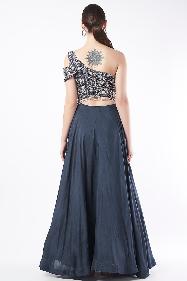 Medieval Blue Hand Embroidered Lehenga Set by Charu & Vasundhara at Pernia's Pop Up Shop