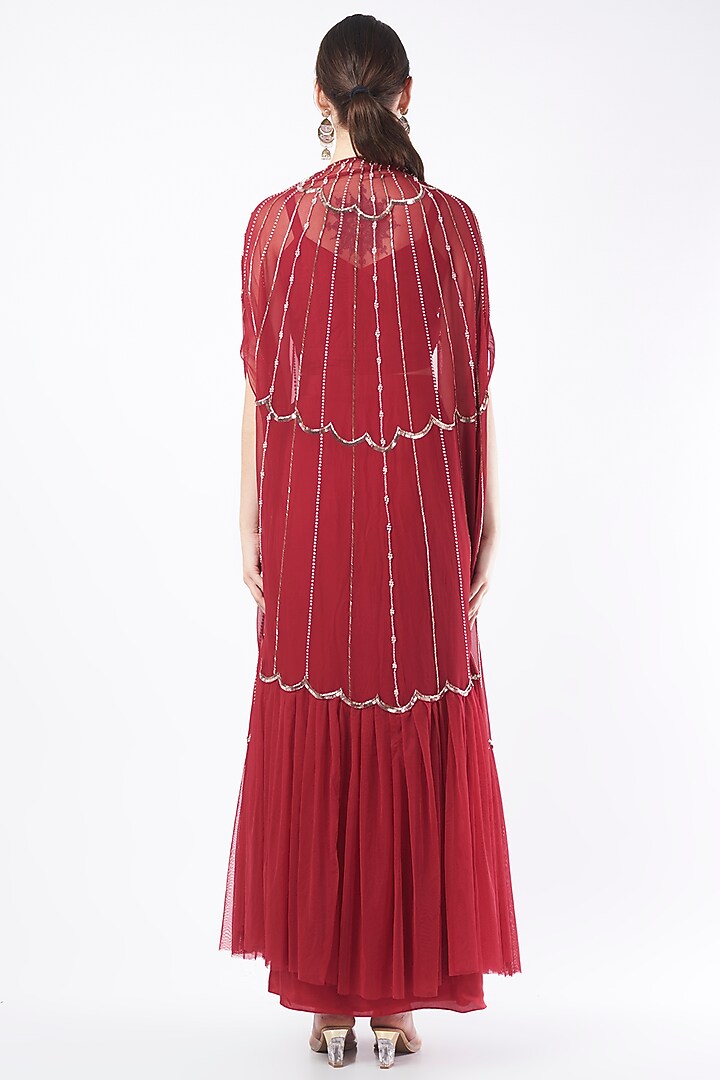 Burgundy Hand Embroidered Lehenga Set by Charu & Vasundhara at Pernia's Pop Up Shop