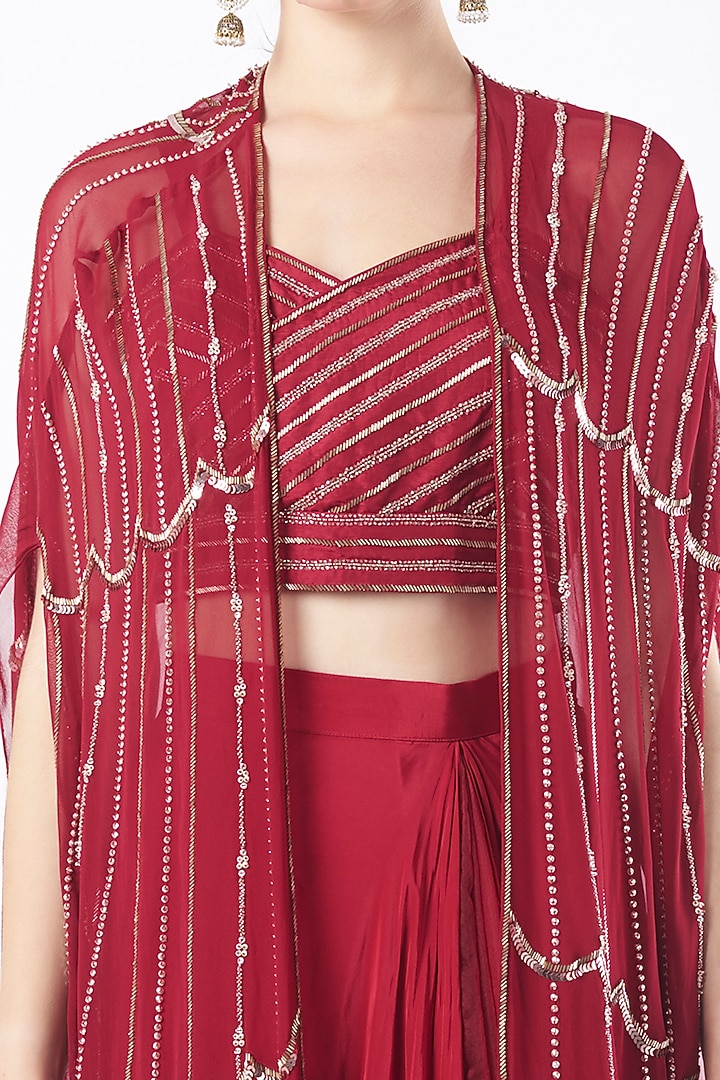 Burgundy Hand Embroidered Lehenga Set by Charu & Vasundhara at Pernia's Pop Up Shop