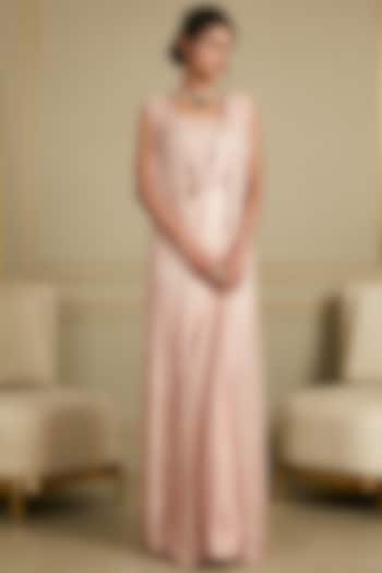 Blush Pink Hand Embroidered Wedding Saree Set With Cape by Charu & Vasundhara at Pernia's Pop Up Shop