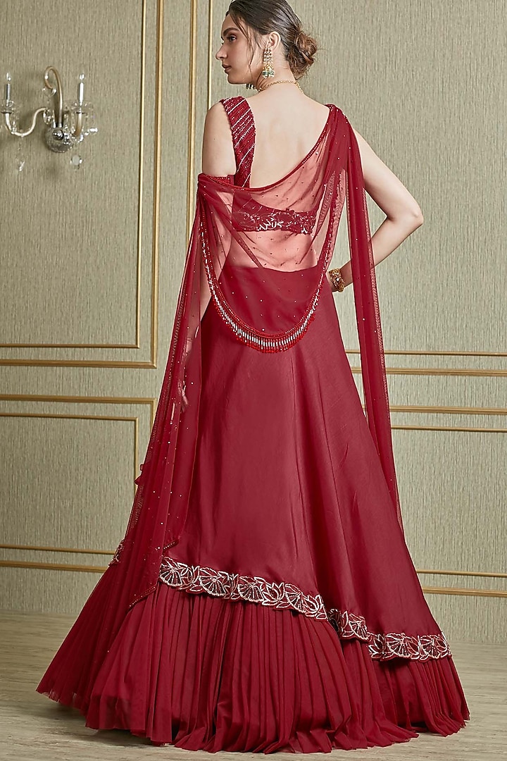 Oxblood Hand Embroidered Wedding Lehenga Set by Charu & Vasundhara at Pernia's Pop Up Shop