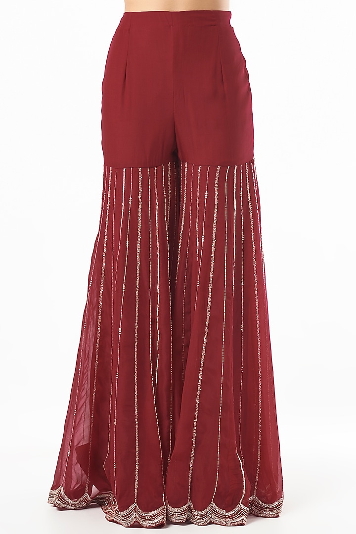 Red Diamond Embroidered Kurta Set by Charu & Vasundhara at Pernia's Pop Up Shop