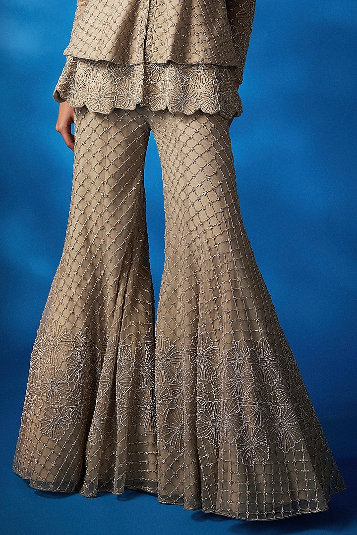 Champagne Net Bridal Sharara Set by Charu & Vasundhara at Pernia's Pop Up Shop