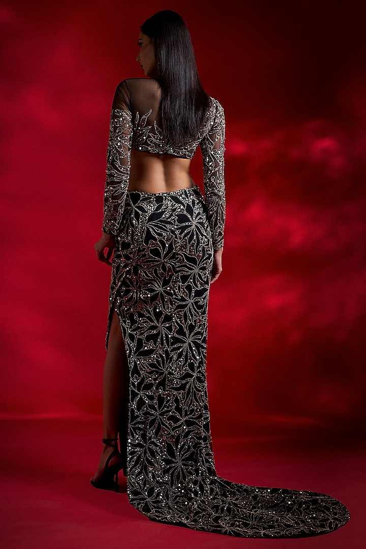 Black Net Skirt Set by Charu & Vasundhara at Pernia's Pop Up Shop