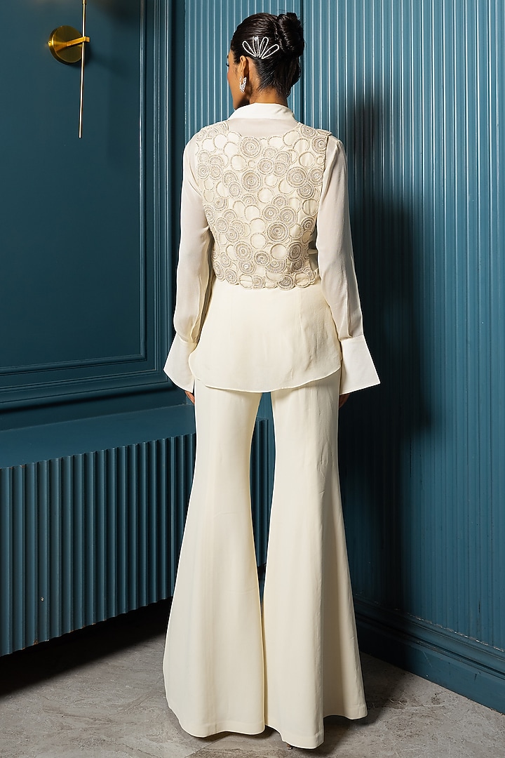 Ivory Chinon Hand Embroidered Shirt by Charu & Vasundhara at Pernia's Pop Up Shop