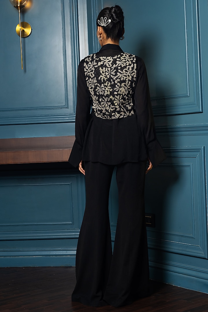 Black Georgette Pant Set by Charu & Vasundhara at Pernia's Pop Up Shop