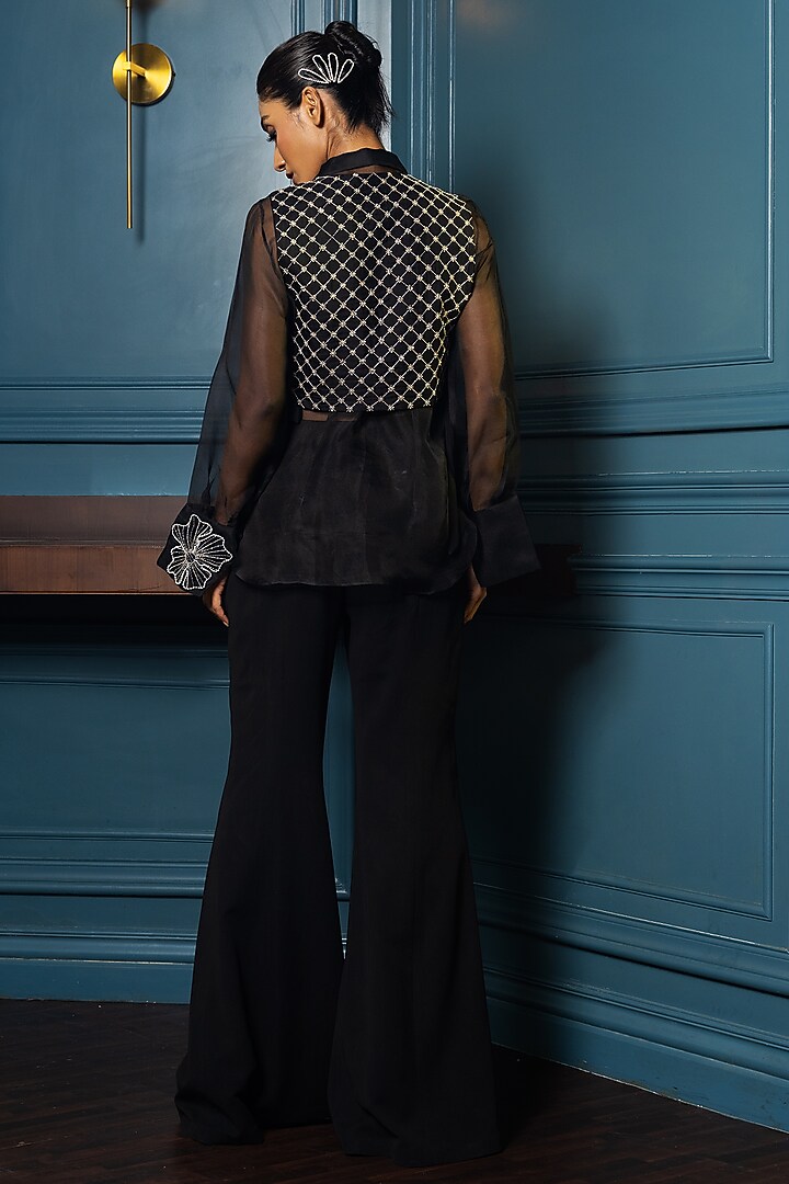 Black Georgette Pant Set by Charu & Vasundhara at Pernia's Pop Up Shop