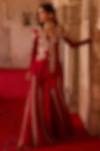 Burnt-Red Cupro Silk Paisley Embroidered Kurta Set by Charu & Vasundhara at Pernia's Pop Up Shop