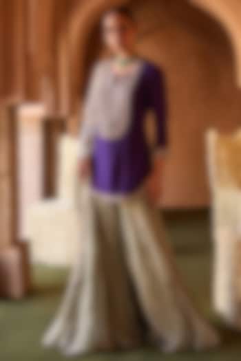 Mint Green Taffeta Stone Embroidered Wedding Sharara Set by Charu & Vasundhara at Pernia's Pop Up Shop