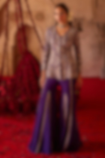 Purple Taffeta Flared Wedding Sharara Set by Charu & Vasundhara at Pernia's Pop Up Shop