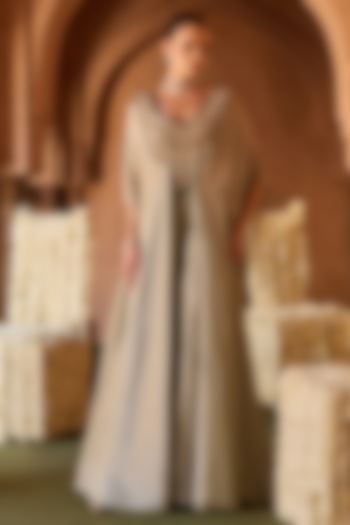 Mint Green Kanjivaram Tissue Stone Embroidered Cape Set by Charu & Vasundhara at Pernia's Pop Up Shop