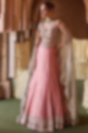 Rose Pink Tissue Scalloped Wedding Lehenga Set by Charu & Vasundhara at Pernia's Pop Up Shop