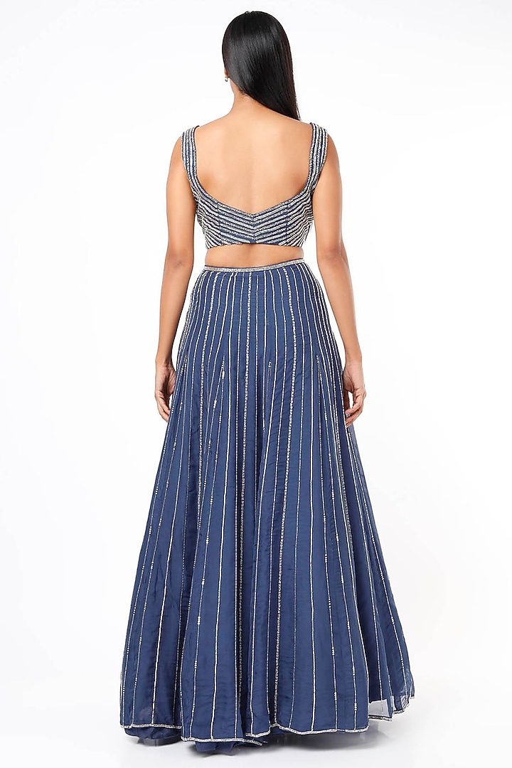 Blue Organza Embroiodered Wedding Lehenga Set by Charu & Vasundhara at Pernia's Pop Up Shop