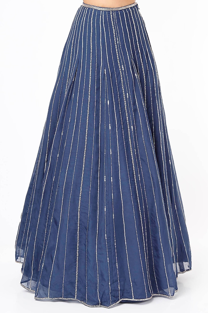 Blue Organza Embroiodered Wedding Lehenga Set by Charu & Vasundhara at Pernia's Pop Up Shop