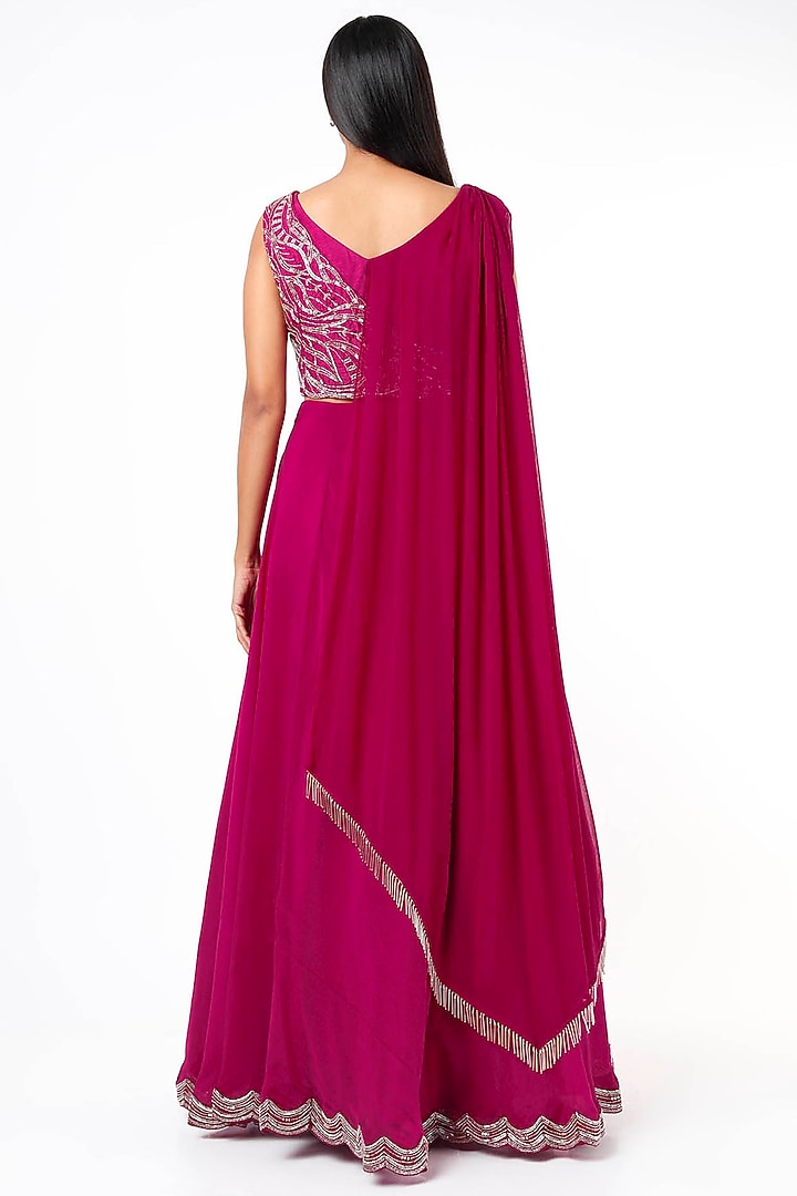 Fuchsia Organza Jacket Wedding Lehenga Set by Charu & Vasundhara at Pernia's Pop Up Shop