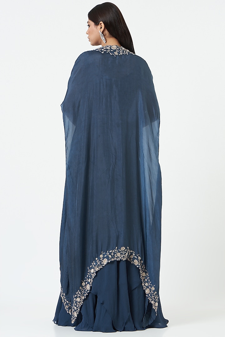 Midnight Blue Georgette Wedding Lehenga Set by Charu & Vasundhara at Pernia's Pop Up Shop