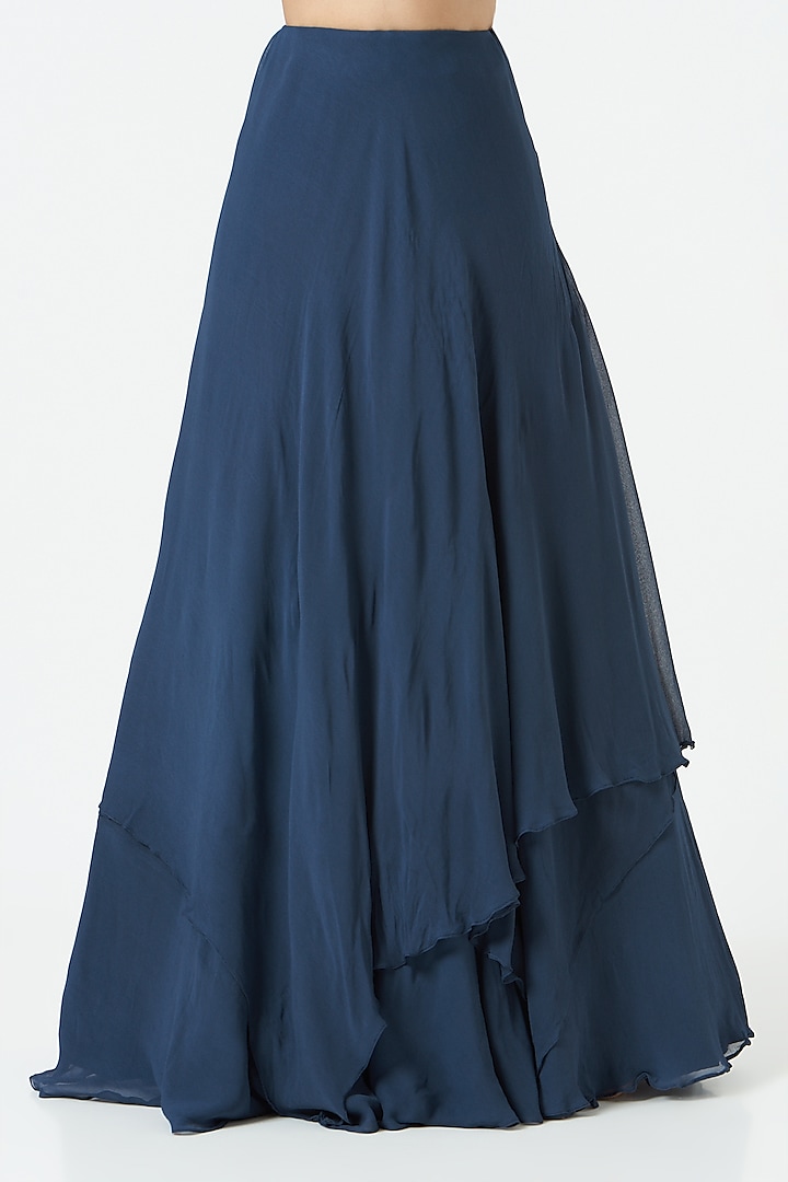 Midnight Blue Georgette Wedding Lehenga Set by Charu & Vasundhara at Pernia's Pop Up Shop